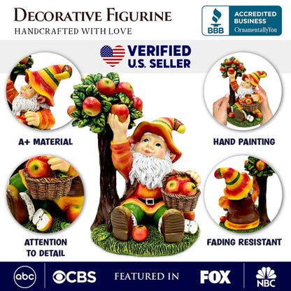 Johnny Apple Gnome Cute Garden Statue, 9" Orchid Picker Whimsical Dwarf Figurine Resin Statues OrnamentallyYou