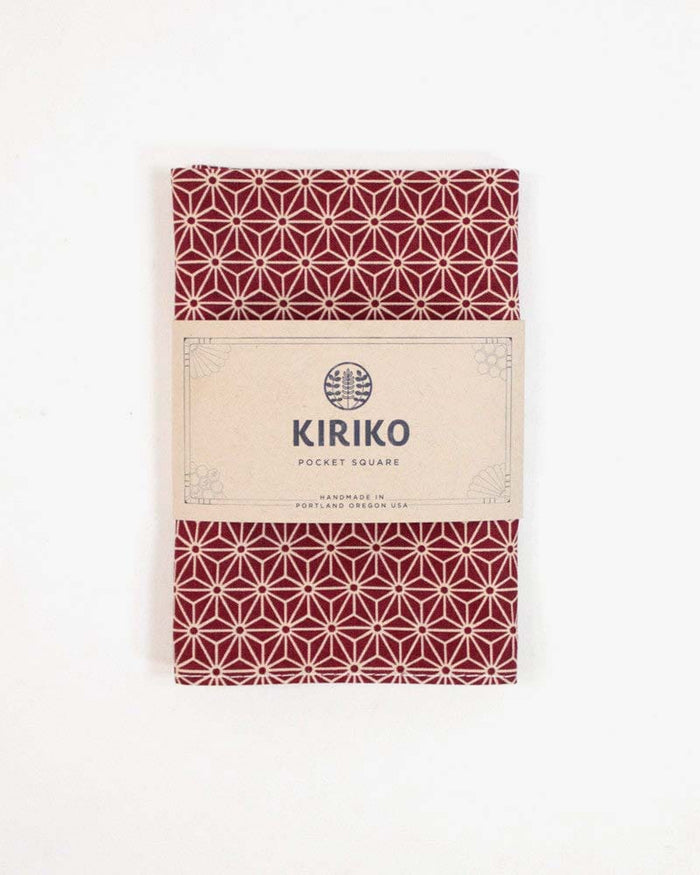 Kiriko Original Pocket Square, Burgundy Asanoha