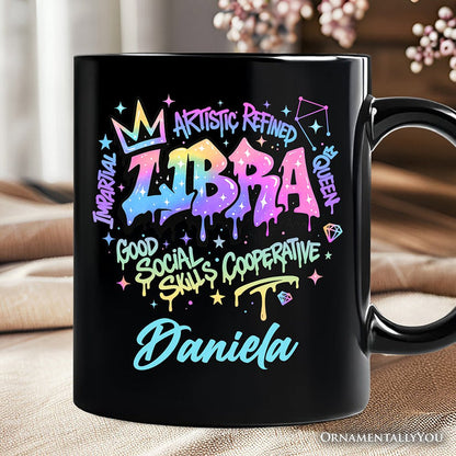 Libra Graffiti Zodiac Personalized Mug, Street Style Astrology Horoscope Gift with Custom Name Personalized Ceramic Mug OrnamentallyYou Black Customized