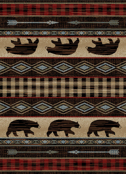 Lodge King Bear Down Red Area Rug