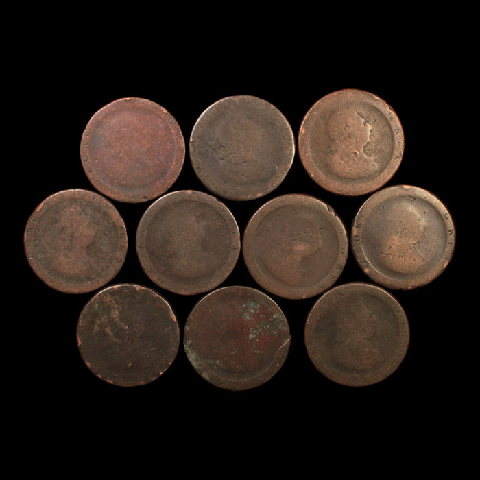 Lot of 10: King George III, Cartwheel Pennies, Low Grade - 1797 - Great Britain