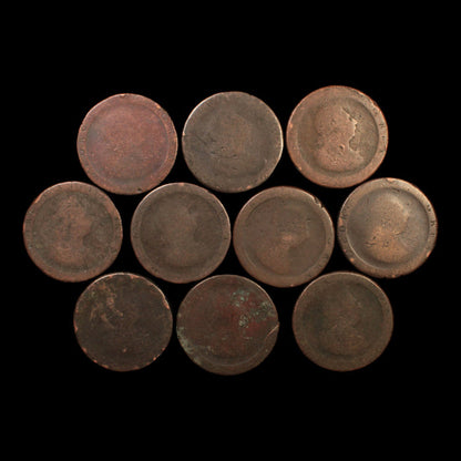 Lot of 10: King George III, Cartwheel Pennies, Low Grade - 1797 - Great Britain