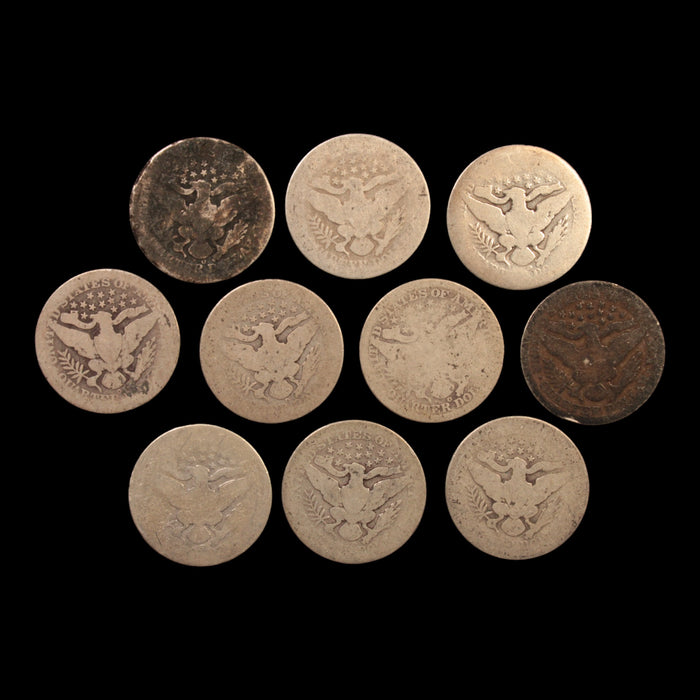 Lot of 10: United States, Barber Quarter (Silver) - 1892 to 1916 - United States