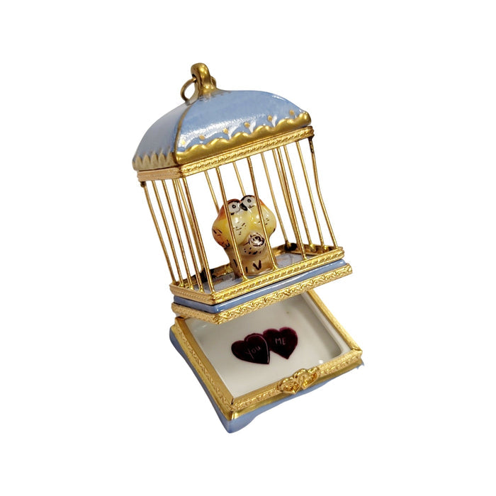 Pastel Blue Love Birds Cage Porcelain Limoges bird French Trinket Box