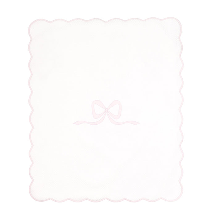 Lucy cotton blanket with pink bow and scalloped edge by Lenora