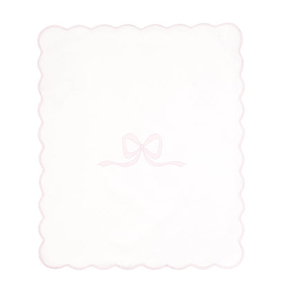 Lucy cotton blanket with pink bow and scalloped edge by Lenora