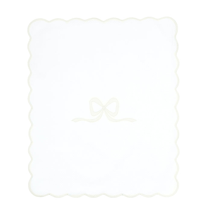 Lucy cotton blanket with ivory bow and scalloped edge by Lenora