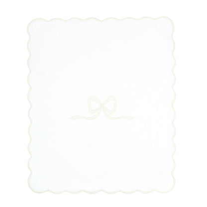 Lucy cotton blanket with ivory bow and scalloped edge by Lenora
