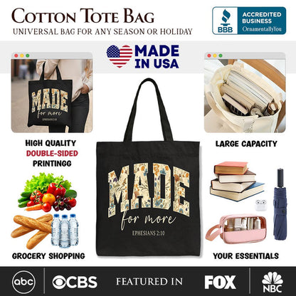 Made For More Ephesians 2:10 Floral Faithful Christians Canvas Tote Bag, Jesus Bible Verse Gift Shopper Tote Bag OrnamentallyYou