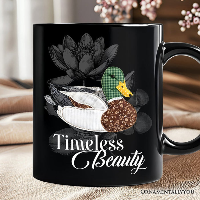 Mallard Duck Printed Faux Patchwork Personalized Mug, Hunting Wife Outdoors Gift with Custom Name Personalized Ceramic Mug OrnamentallyYou
