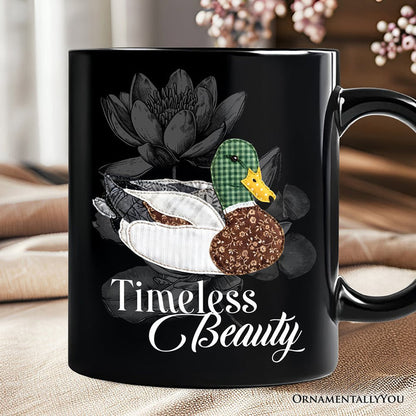 Mallard Duck Printed Faux Patchwork Personalized Mug, Hunting Wife Outdoors Gift with Custom Name Personalized Ceramic Mug OrnamentallyYou