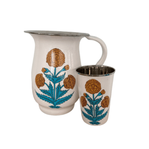 Marigold Poppy Hand-Painted Enamelware Pitcher by Trudie — 7.25″