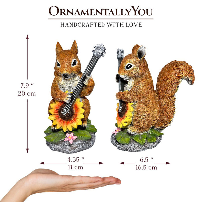 Melody of the Meadow Squirrel Garden Statue, 8" Sunflower Banjo Outdoor Decor Resin Statues OrnamentallyYou