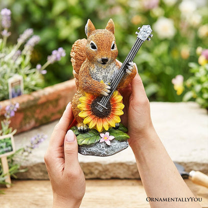 Melody of the Meadow Squirrel Garden Statue, 8" Sunflower Banjo Outdoor Decor Resin Statues OrnamentallyYou