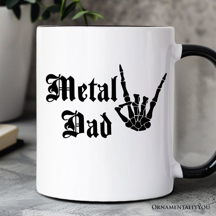 Metal Dad Skeleton Mug, Rock Music Hand Sign Gift Personalized Ceramic Mug OrnamentallyYou Black Handle Non-Custom