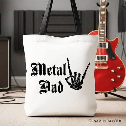 Metal Dad Skeleton Tote Bag, Rock Music Hand Sign Gift Shopper Tote Bag OrnamentallyYou Black Handle