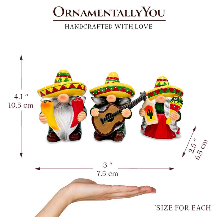 Mexican Gnome Garden Statue Set of 3, 4" Fiesta Dwarf Figurines Outdoor Decor Resin Statues OrnamentallyYou