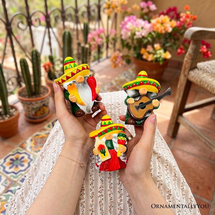 Mexican Gnome Garden Statue Set of 3, 4" Fiesta Dwarf Figurines Outdoor Decor Resin Statues OrnamentallyYou
