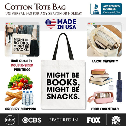 Might Be Books Might be Snacks Canvas Tote Bag, Minimalist Gift Shopper for Bookworms Tote Bag OrnamentallyYou