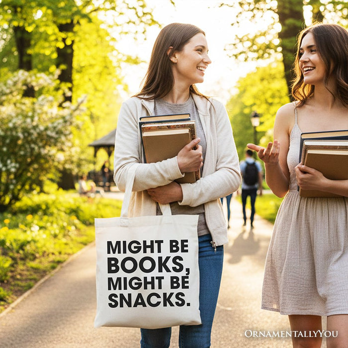 Might Be Books Might be Snacks Canvas Tote Bag, Minimalist Gift Shopper for Bookworms Tote Bag OrnamentallyYou