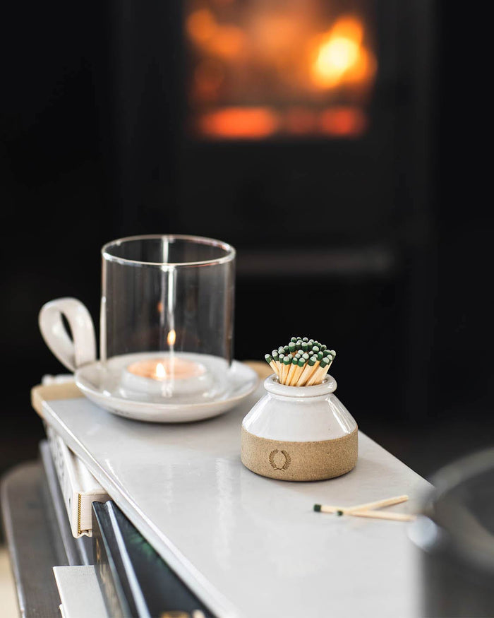 Milk Bottle Stoneware Match Striker — match striker beside a glass-shaded tealight; Farmhouse Pottery