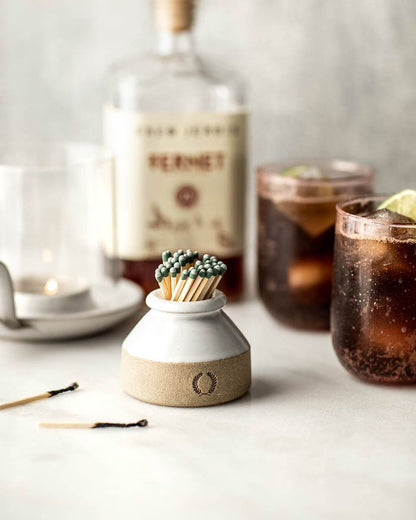 Milk Bottle Stoneware Match Striker — match striker on a drinks cabinet; Farmhouse Pottery