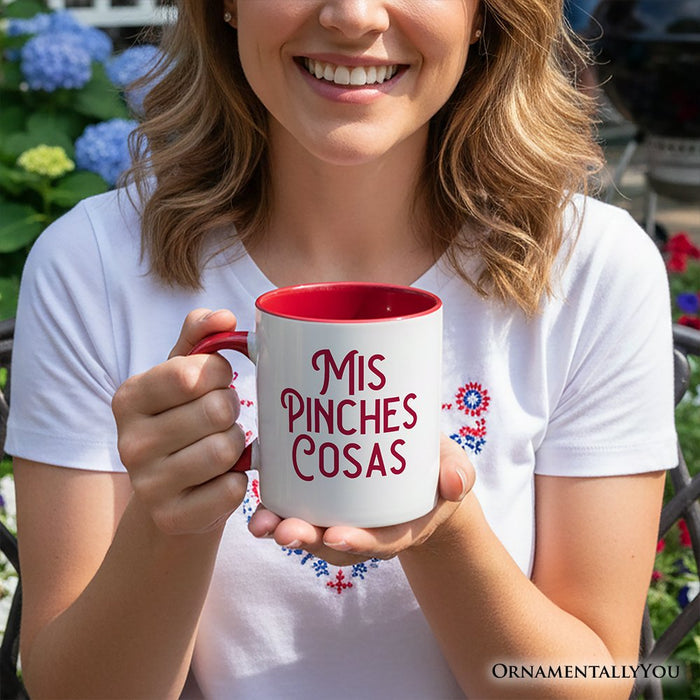 Mis Pinches Cosas Personalized Mug, Funny Latino Spanish Quote Gift with Custom Name Personalized Ceramic Mug OrnamentallyYou