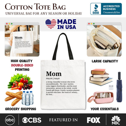 Mom Definition Canvas Tote Bag, Funny Mothers Day Gift Shopper Tote Bag OrnamentallyYou