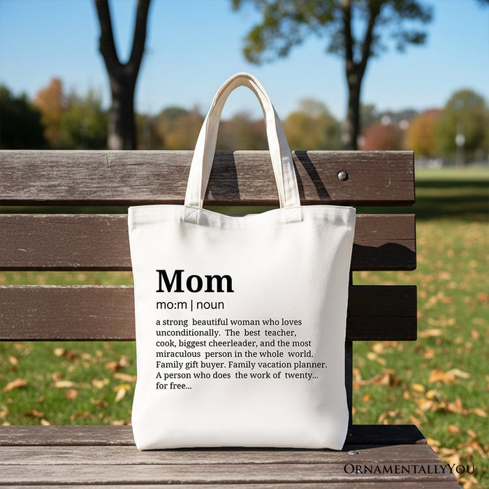 Mom Definition Canvas Tote Bag, Funny Mothers Day Gift Shopper Tote Bag OrnamentallyYou White