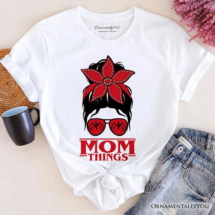 Mom Things Messy Bun Retro T-Shirt, Red Bandana Glasses Family Matching Tee T-Shirts OrnamentallyYou White XS