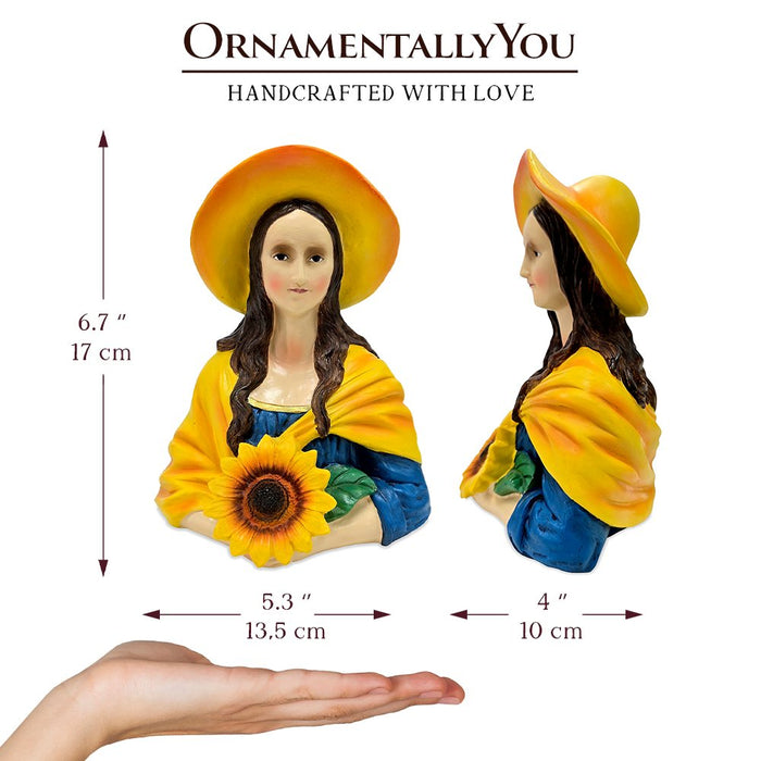 Mona Lisa The Sunflower Guardian Art Sculpture Figurine, 7" Spring Garden Statue and Leonardo Da Vinci Mix Resin Statues OrnamentallyYou