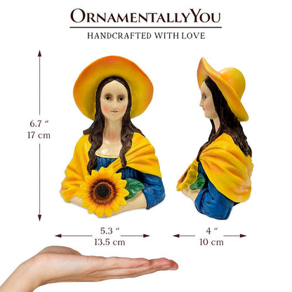 Mona Lisa The Sunflower Guardian Art Sculpture Figurine, 7" Spring Garden Statue and Leonardo Da Vinci Mix Resin Statues OrnamentallyYou