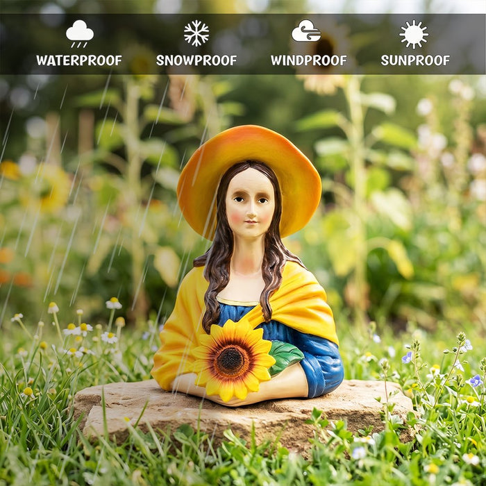 Mona Lisa The Sunflower Guardian Art Sculpture Figurine, 7" Spring Garden Statue and Leonardo Da Vinci Mix Resin Statues OrnamentallyYou