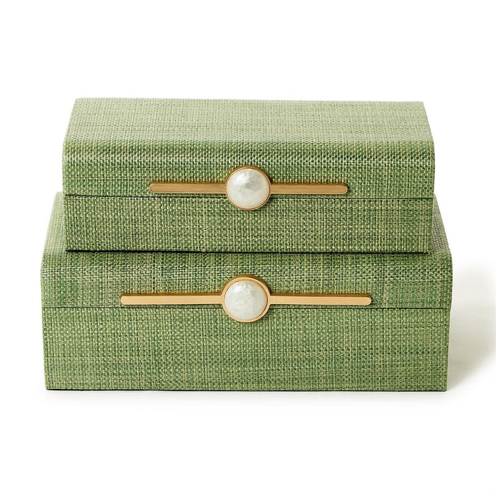 Monaco Green Faux Seagrass Decorative Boxes