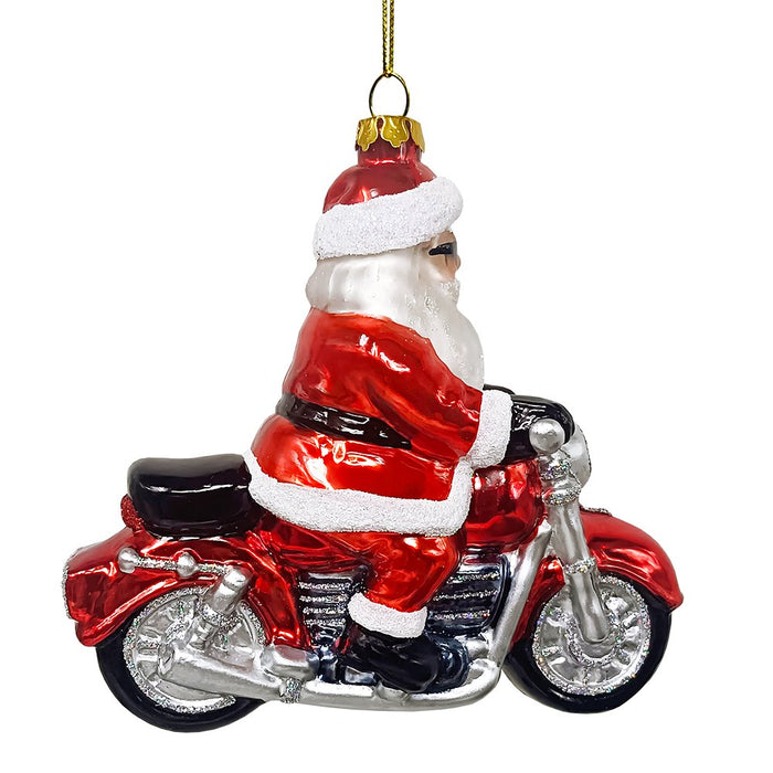 Motorcycle Santa Cruising Glass Christmas Ornament, Biker Gift Glass Ornament OrnamentallyYou