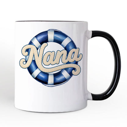 Nana Cruise Personalized Mug, Printed Faux Yarn Vacation Gift with Custom Name Personalized Ceramic Mug OrnamentallyYou Black Handle Non-Custom
