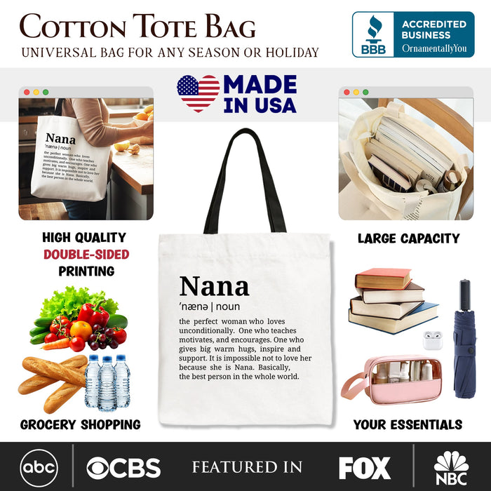 Nana Definition Canvas Tote Bag, Funny Grandmother Gift Shopper Tote Bag OrnamentallyYou