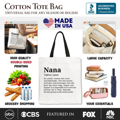Nana Definition Canvas Tote Bag, Funny Grandmother Gift Shopper Tote Bag OrnamentallyYou