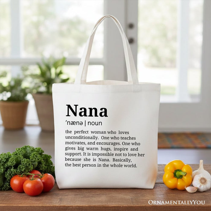 Nana Definition Canvas Tote Bag, Funny Grandmother Gift Shopper Tote Bag OrnamentallyYou White
