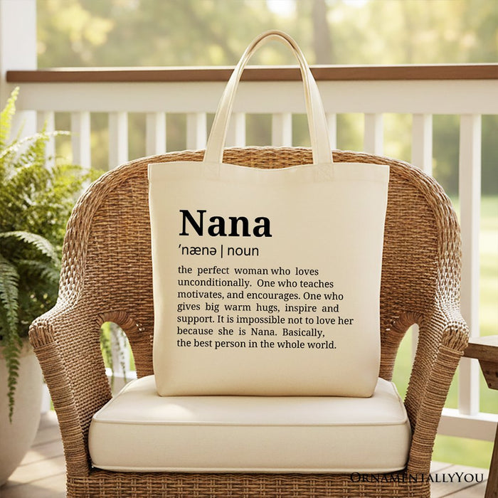 Nana Definition Canvas Tote Bag, Funny Grandmother Gift Shopper Tote Bag OrnamentallyYou Beige
