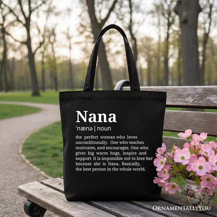 Nana Definition Canvas Tote Bag, Funny Grandmother Gift Shopper Tote Bag OrnamentallyYou Black