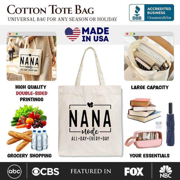 Nana Mode Canvas Tote Bag, All Day Every Day Gift Shopper for Grandma Tote Bag OrnamentallyYou