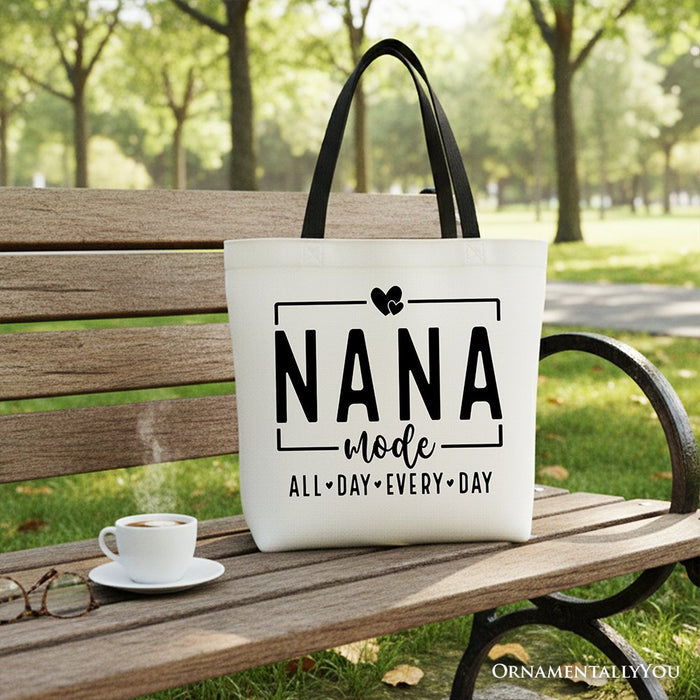 Nana Mode Canvas Tote Bag, All Day Every Day Gift Shopper for Grandma Tote Bag OrnamentallyYou Black Handle