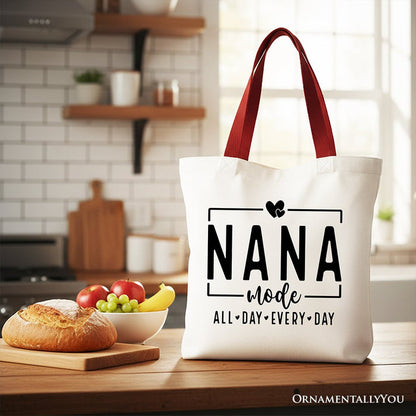 Nana Mode Canvas Tote Bag, All Day Every Day Gift Shopper for Grandma Tote Bag OrnamentallyYou Red Handle