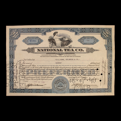 National Tea Co. Stock Certificate - 1930s - Grocery Store Chain