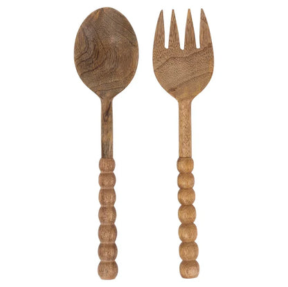 Natural Wood Beaded Serving Set