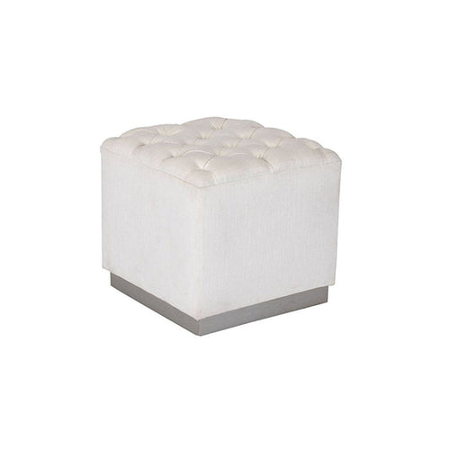 Nicolette White Iridescent Velvet Ottoman