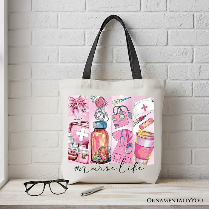 Nurse Life Canvas Tote Bag, Medical Essentials Gift Bag for Coquette Nurses Tote Bag OrnamentallyYou Black Handle