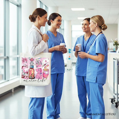 Nurse Life Canvas Tote Bag, Medical Essentials Gift Bag for Coquette Nurses Tote Bag OrnamentallyYou