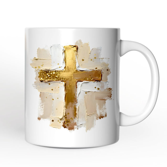 Oil Brushstroke Cross Personalized Mug, Christian Faith Jesus Easter Gift with Custom Name Personalized Ceramic Mug OrnamentallyYou White Non-Custom